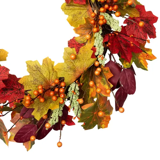 Northlight Leaves and Berries Artificial Fall Harvest Wreath - 20" Red {5}