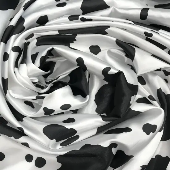 1 Yard Black Cow Print Satin Fabric White Spots Lightweight Shiny Polyester 59/60 Inch Width {2}