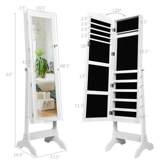 Costway Mirrored Jewelry Cabinet Organizer Storage Box White {2}