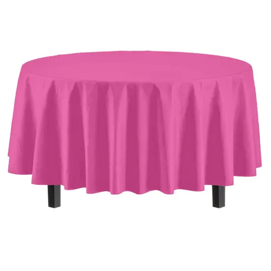 Exquisite Disposable Round Plastic Tablecloths &ndash; 6 Pack 84" Disposable Table Cloths &ndash; Indoor/Outdoor Party Tablecloth &ndash; Round Plastic Table Cover for Events & Party Supplies Hot Pink {3}