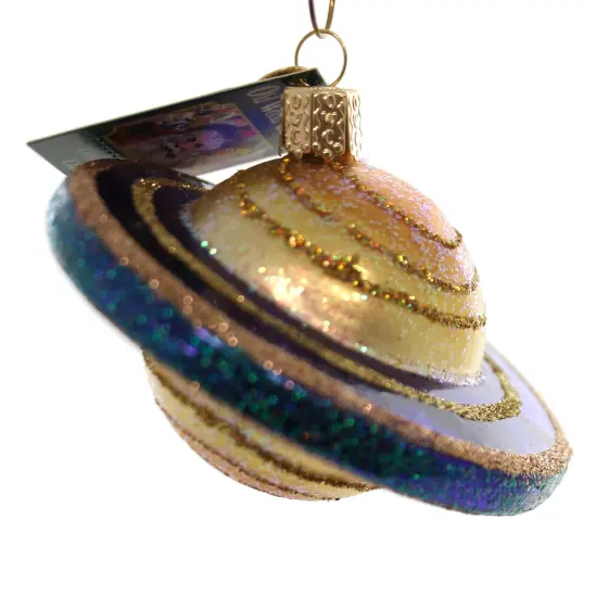 Old World Christmas 3.5 Inch Saturn Tree Ornament , Glass Ornament Planet Space Gold {2}