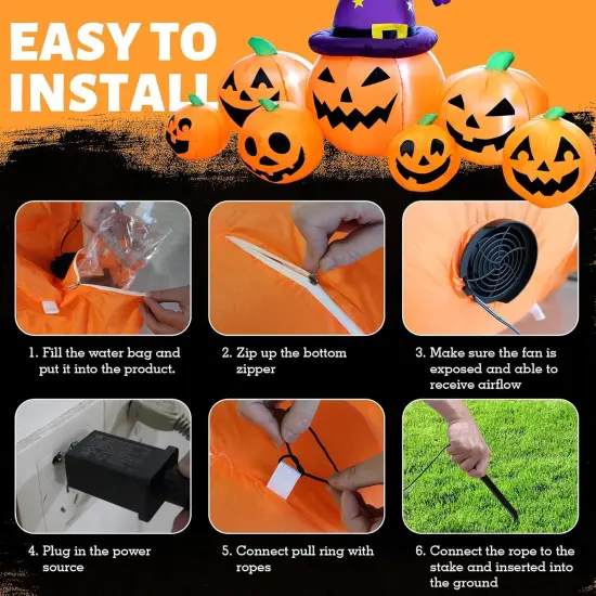 8FT Long Halloween Inflatables Pumpkin Outdoor Decorations, 7 LED Lights {4}