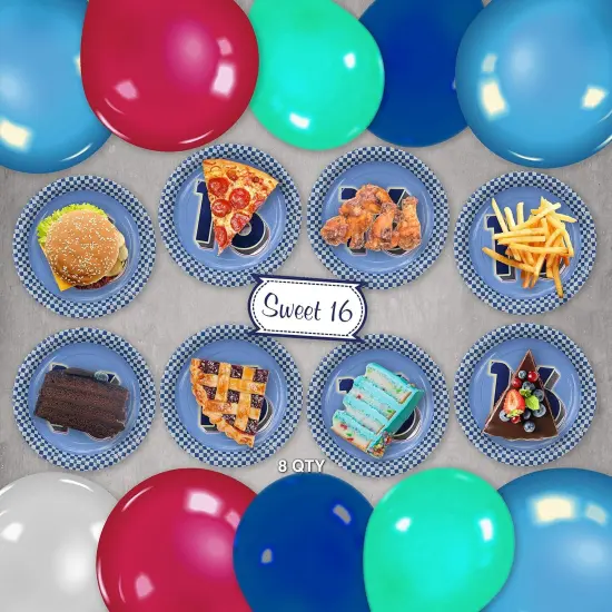 Boys 16th Birthday Party, 8 Plates with Deluxe Foil Printing. {4}