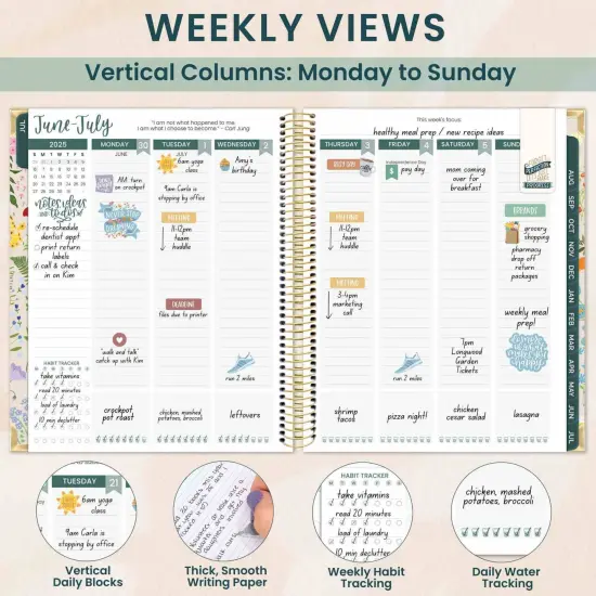bloom daily planners 2025-26 Academic Planner Vision Planner, 7.5" x 9", Garden Party, Beige {4}