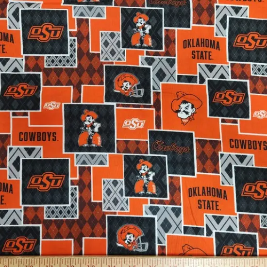 Licensed NCAA Oklahoma State University Argyle Boxes Cotton Fabric by the Yard {1}