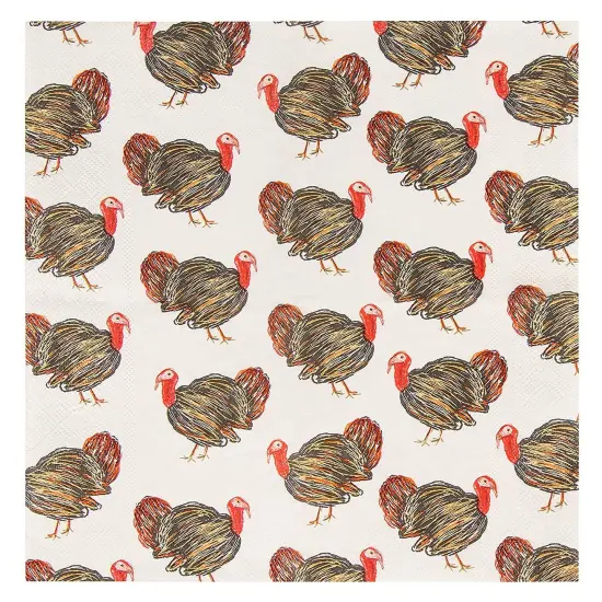 100 Pack Turkey Thanksgiving Cocktail Napkins for Party Supplies (5 x 5 In) White {6}