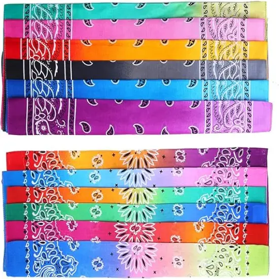 12 Pack Novelty Gradient Cotton Bandanas Paisley Print Head Wrap Handkerchief, 2 Style {4}