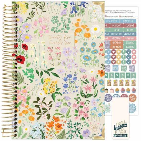 bloom daily planners 2025-26 Academic Planner, Hard Cover, 5.5" x 8.25", Garden Party, Beige {1}