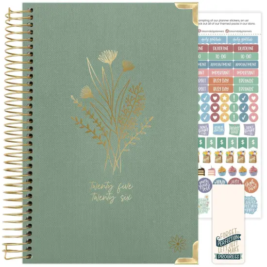 bloom daily planners 2025-26 Academic Planner, Hard Cover, 5.5" x 8.25", Green Linen {2}