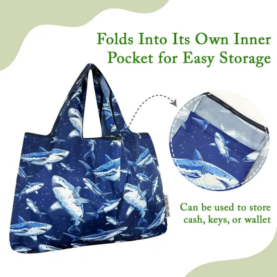 Wrapables Large & Small Foldable Tote Nylon Reusable Grocery Bags, Set of 2, Great White {3}