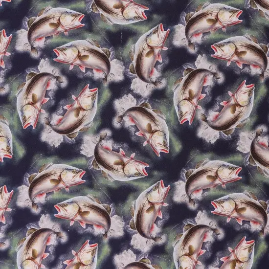 Mook Fabrics Wildlife Cotton Fabric [45 in. Wide] - By The Yard Largemouth Bass {1}