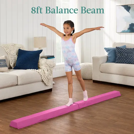 Best Choice Products 10ftx4ftx2in Folding Gym Mat 4-Panel w/ Carrying Handles & Folding Balance Beam Pink w/Beam {3}
