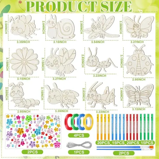 24 Sets Spring Craft Set Butterfly Bee Flower Wind Chime Kit Make Your Own Spring Gifts DIY Coloring Wooden Decoration for Spring Themed Party Supplies {4}