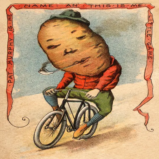 Potato Riding a Bicycle - Vintage Poster print {1}