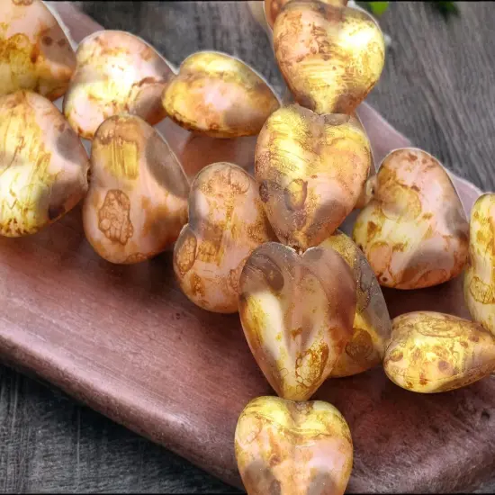 *6* 16mm Matte Crystal & Pink Picasso Heart Beads {2}