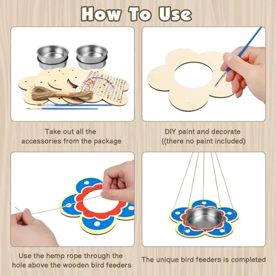 4 Pack Bird Feeder Kits for Kids Make Your Own Bird Feeders Wooden Art and Craft for Girls Boys Ornaments DIY to Paint Craft for Fall Garden Outdoor Decoration Winter Activities Project {3}