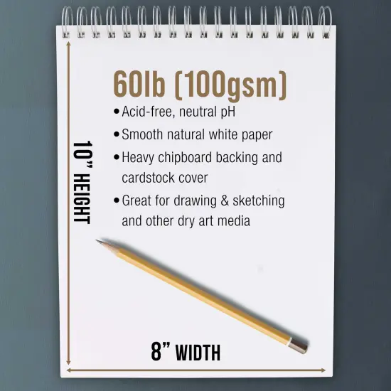 8"x10" Top Spiral Bound Sketch Book, 2 Pack, 100 Sheets Each, 60lb (100gsm), Acid-Free, Artist Sketchbook, Drawing Pad for Adults & Students {3}