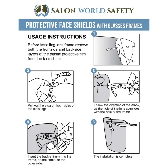 Safety Face Shields with Glasses Frames (Pack of 10) - Ultra Clear Protective Full Face Shields to Protect Eyes, Nose, Mouth - Anti-Fog PET Plastic {6}