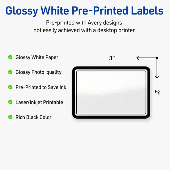 Avery Printable Rectangle Labels, Double Black Border, 2" x 3", Glossy White Rectangle Labels, Permanent, Laser/Inkjet, 80ct, Great for Product Labels {2}