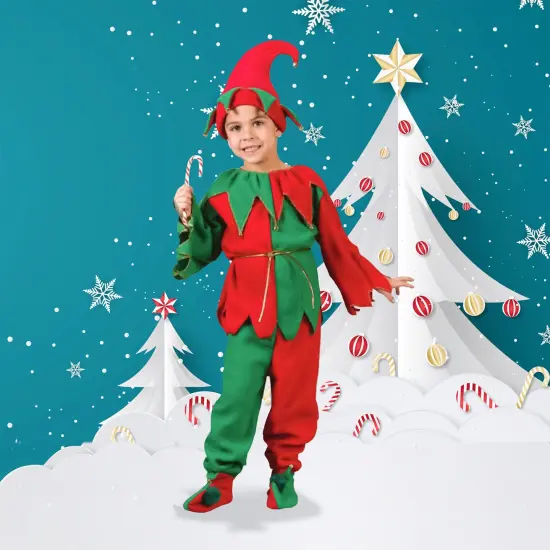 Fun World Red and Green Fun Elf Plush Unisex Child Christmas Costume - Medium {1}