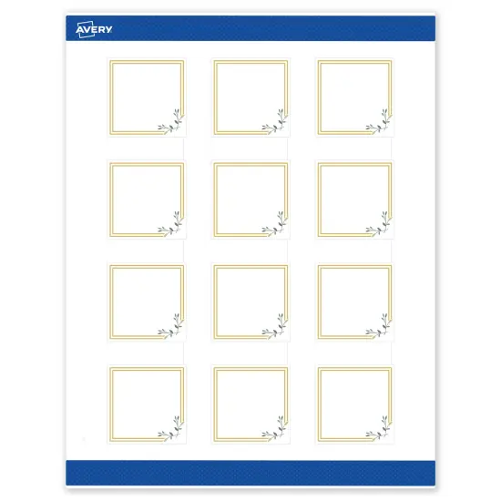 Avery Printable Square Labels, Gold Double Border with Florals, 2" x 2", Matte White Square Labels, Permanent, Laser/Inkjet, 120ct, Great for Product Labels {1}