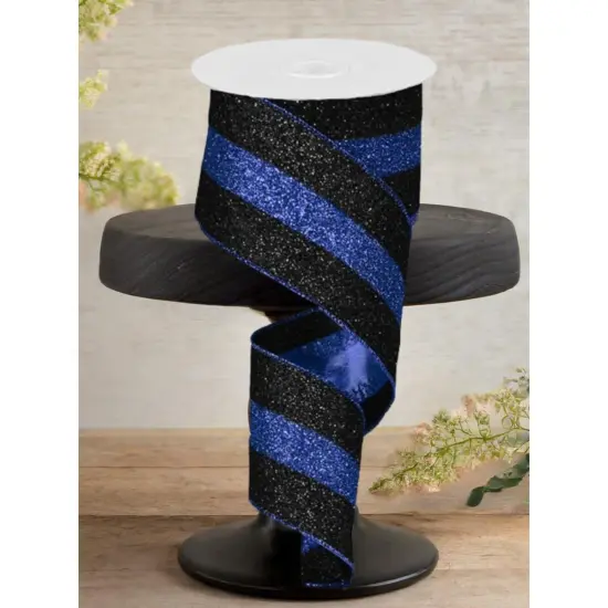 2.5" Police Support Ribbon: Glitter Black & Blue (10 Yards) {3}