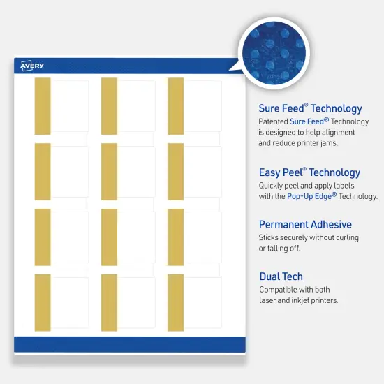 Avery Printable Square Labels, Gold-Dipped Edge, 2" x 2", Matte White Square Labels, Permanent, Laser/Inkjet, 120ct, Great for Product Labels {3}