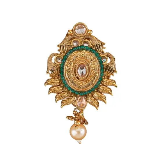 Golden Sari Brooch Indian Saree Lehenga Safety Pin Jewelry Gold Tone Kundan Jewelry Bollywood Safety Pin Indian Wedding Bridal Jewelry Gift for Her Mother&rsquo;s Day Gift Green {1}