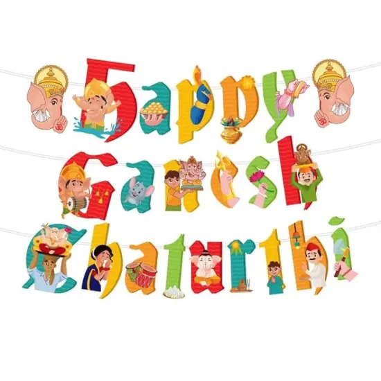 Happy Ganesh Chathurti Banners Indian Festival Ganpati Bappa Morya Bunting Diy Home Temple Indoor Outdoor Decoration Bollywood Party Supplies Ganesha Puja Decor Ideas {6}