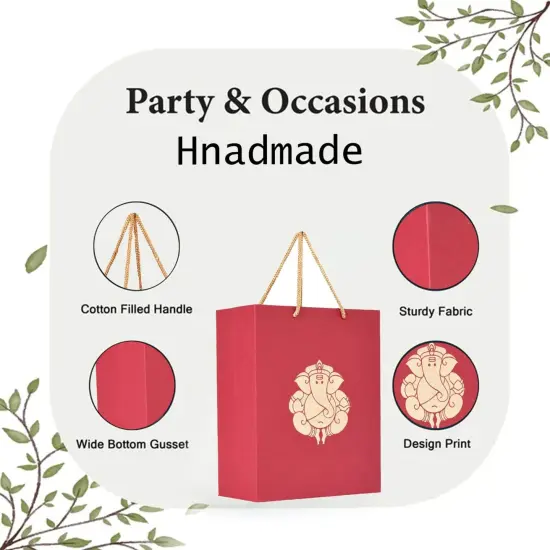 Ganesha Paper Carry Bags Party Favor Gift Bag for Goodie Wedding Ganesh Chaturthi Puja Return Gifts - 8x4x10 Inch {4}