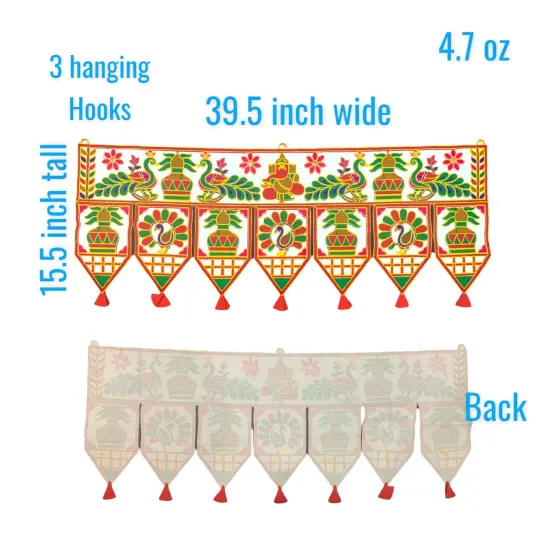 3 Pcs Indian Fabric Door Toran 39 Inch Peacock Shubh Labh Bhandarwal Hanging Valance Traditional Wall Decorative for Window Home Temple Decor Wedding Diwali Navratri Puja Housewarming Decor {5}