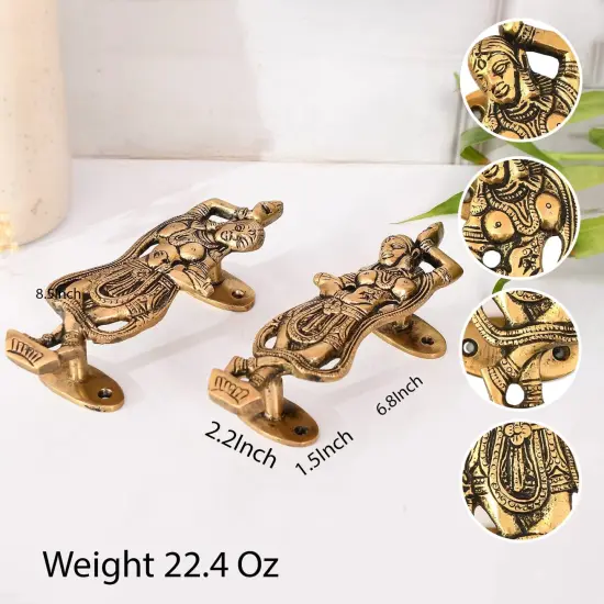 Decorative Antique Dancing Lady Door Pull Handles 6.8 Inches Pair of 2 Unique Brass Fitting Knobs for Drawer, Shelf, Wardrobe, Almirah Housewarming Gift {6}