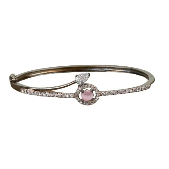 Cz Delicate Kada with Black Rose Plating Adjustable Bracelet Bangle Attract Bracelet Indian Jewelry for Women Designer Inspired Vintage Jewelry Everyday Jewelry Gift for Her Green {4}