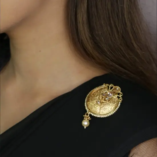 Golden Sari Brooch Indian Saree Lehenga Safety Pin Gold Tone Jewelry Designer Bollywood Safety Pin Indian Wedding Bridal Jewelry Gift for Her Mother’s Day Gift LCT {4}