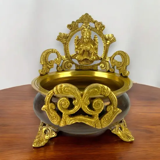 Brass Laxmi Urli Bowl 6.6 Inch – Indian Ethnic Lakshmi Urli Bowls for Floating Flowers, Home Temple Decor, Center Table, Pooja Room, Diwali Decoration, Showpiece, Housewarming Gift {2}