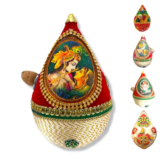 Shriphal Mangal Kalash Decorated Coconut for Wedding Shagun Decorative Nariyal Mangal Nariyal Kalash Set Wedding Pooja Nariyal Decorated Nariyal for Indian Festival Gifts {1}