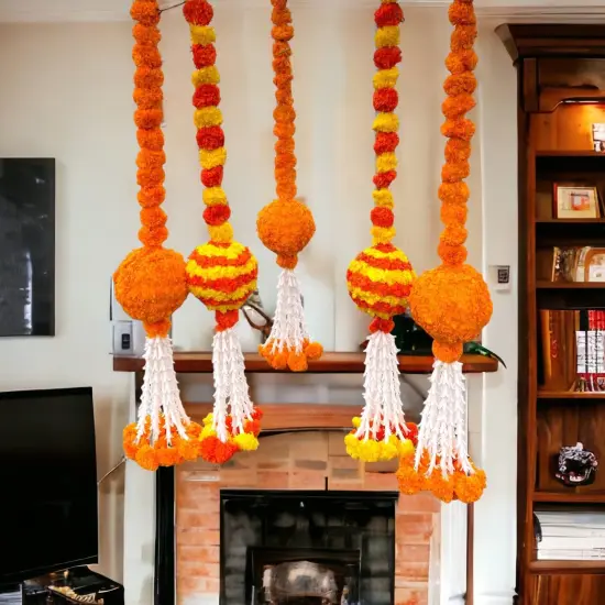 Marigold Garland Hanging Jhoomer Marigold Wall Hanging Indian Wedding Party Diwali Navratri Puja Decorations Day of the Dead Dia De Los Muertos Ofrenda Mexican Fiesta Halloween Decor Mango {3}