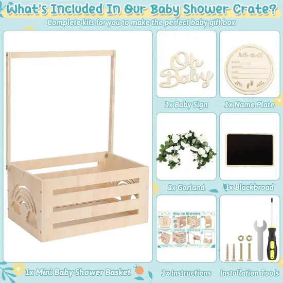 Wooden Baby Shower Crate Closet, Baby Shower Basket with Name Plate (Small Size) {2}