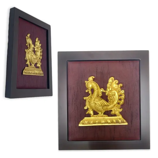 Annam Wall Hanging with Frame in Brass Modern Wooden Framed Artwork Ready to Hang Peacock Showpiece Indian Handicraft for Home Office Housewarming Gift Brown {1}
