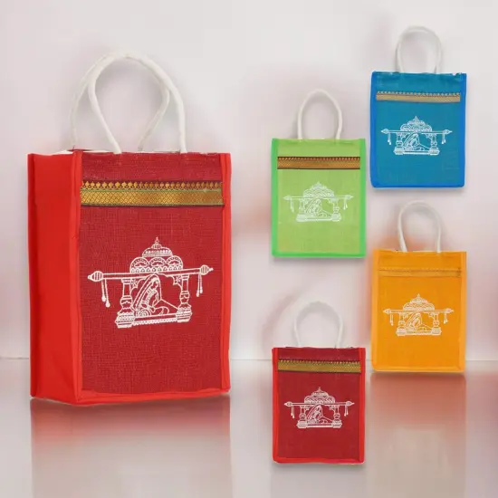 4ct Jute Bag Indian Wedding Favor Puja Return Gifts Burlap Gift Bags Eco-friendly Tote Bag Pooja Favors {5}