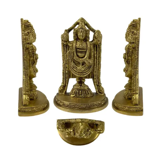 Small Brass Balaji and Venkateswara Idol Statue Gold Finished Tirupati Balaji Statues Incarnation of Lord Vishnu Sculpture Pooja Gift Living Room Mandir Decorative Showpiece {5}