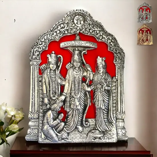 Ram Darbar Wall Hanging & Table Top Lord Rama Laxman Sita Hanuman Idol/statue for Pooja, Home Decor, Festivals, Diwali Gift Rama Idol Sculpture (alloy Metal Size 8.5 Inch) Silver {2}