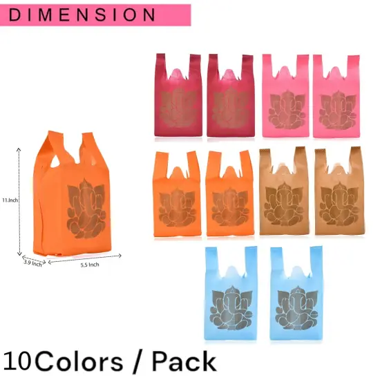 Ganesha Print Non Woven Gifts Party Favor Bags Ecofriendly Reusable for Indian Wedding Housewarming Puja 10 Bags Mix Colors {6}