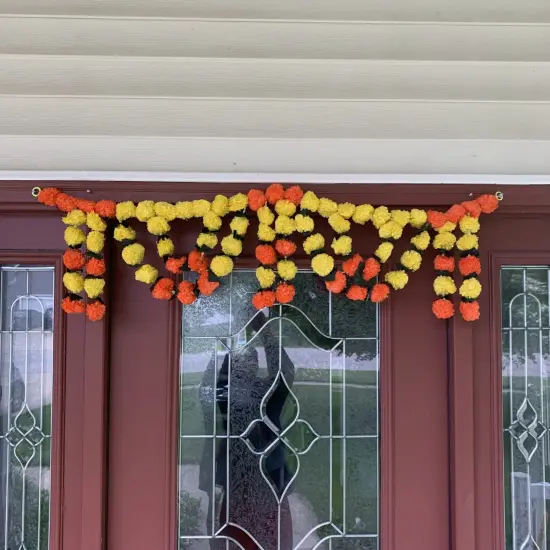 Marigold Jasmine Door Toran Hanging Valance Marygold Garland Mantle Window Decor Bandarwal Puja Diwali Decoration Day of the Dead Dia De Los Muertos Mexican Fiesta Halloween Decor (44 Inch) {1}