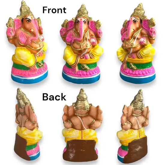 Ganesha Statue Handmade Lord Ganesh Sculpture Gajanana Ganpati Bappa Figurine for Pooja - Home Decor Hindu God Idol Good Luck & Success - Navaratri Golu Dolls (7 Inches) {4}