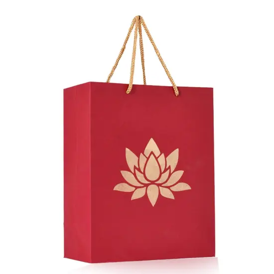 Lotus Paper Carry Bags Indian Gift Bag for Wedding Housewarming Diwali Return Gifts Party Favor Goodie Bags - 8x4x10 Inch {3}