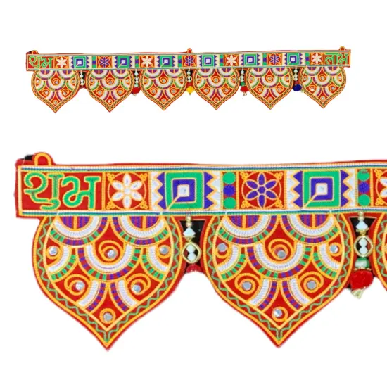 Indian Fabric Door Toran 35.5 Inch Bhandarwal Hanging Valance Embroidered Traditional Wall Decorative for Window Home Temple Decor Wedding Diwali Navratri Puja Housewarming Decorations {3}