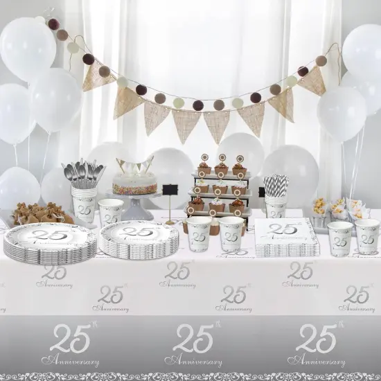 25th Anniversary Decorations Tableware - Silver {3}