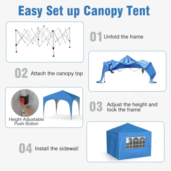 10 X 10 FT Pop up Canopy Tent with 4 Removable Sidewall Blue {4}