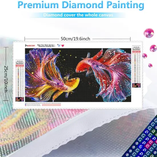 Diamond Painting Kits for Adults Fish Diamond Art Kit AB Diamond Painting Full Drill 5D DIY Round Rhinestone Art Craft Kits for Gift Home Wall Decor 19.6x9.8 Inch {2}